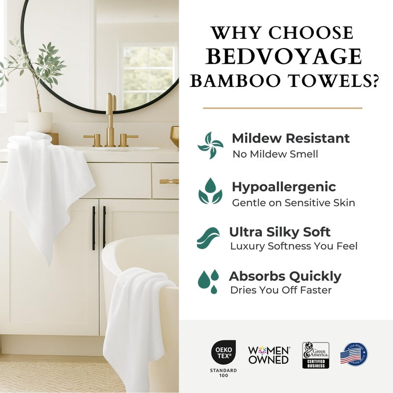 BedVoyage Luxury Bath Towels Set of 8 - Ultra Soft Plush Bathroom Towel Set - Highly Absorbent Viscose from Bamboo Bath Towels Ultra Soft - Spa Towel for Body - White - Image 2